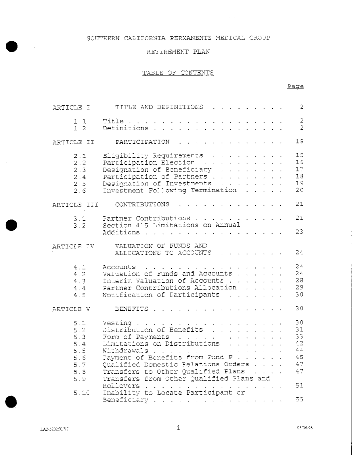 Table of Contents page 1 SCPMG retirement plan