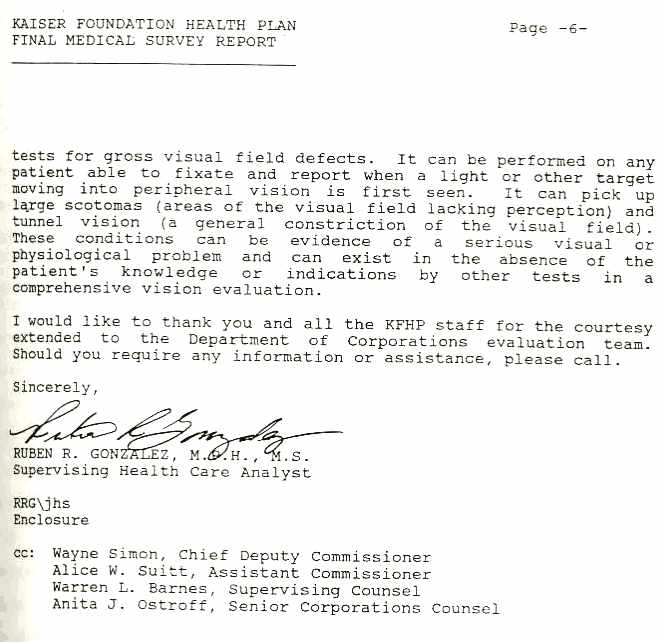 Kaiser Permanente Final Medical Survey Report - 1989 California Department of Corporations