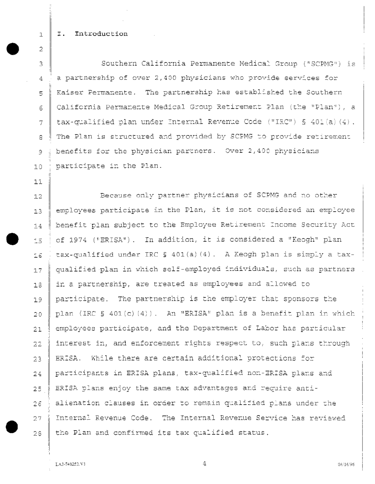 Introduction to Declaration and Explanation of SCPMG Physician Retirement Plan