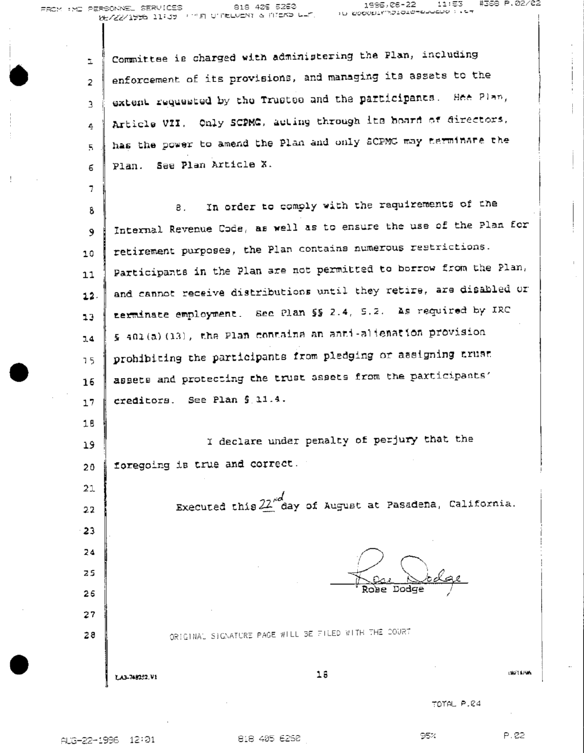 Third page of Second Declaration of Rose Dodge SCPMG