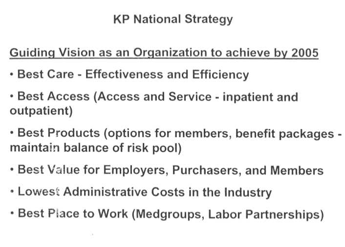 KP National Strategy - Guiding Vision as an Organization to achieve by 2005