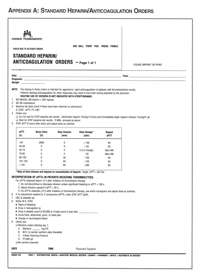 Kaiser Permanente Standard Heparin/Anticoagulation Orders