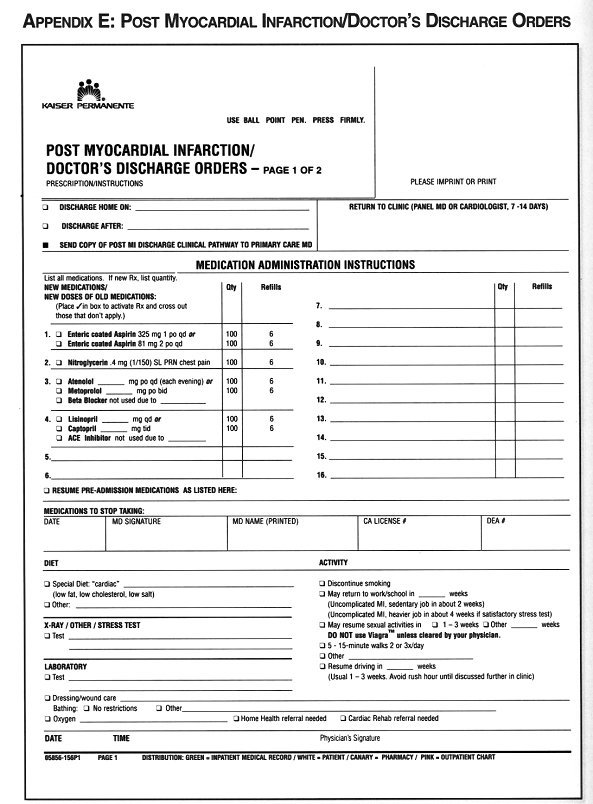 Kaiser Permanente Post Myocardial Infarction/Doctor's Discharge Orders - Page 1 of 2