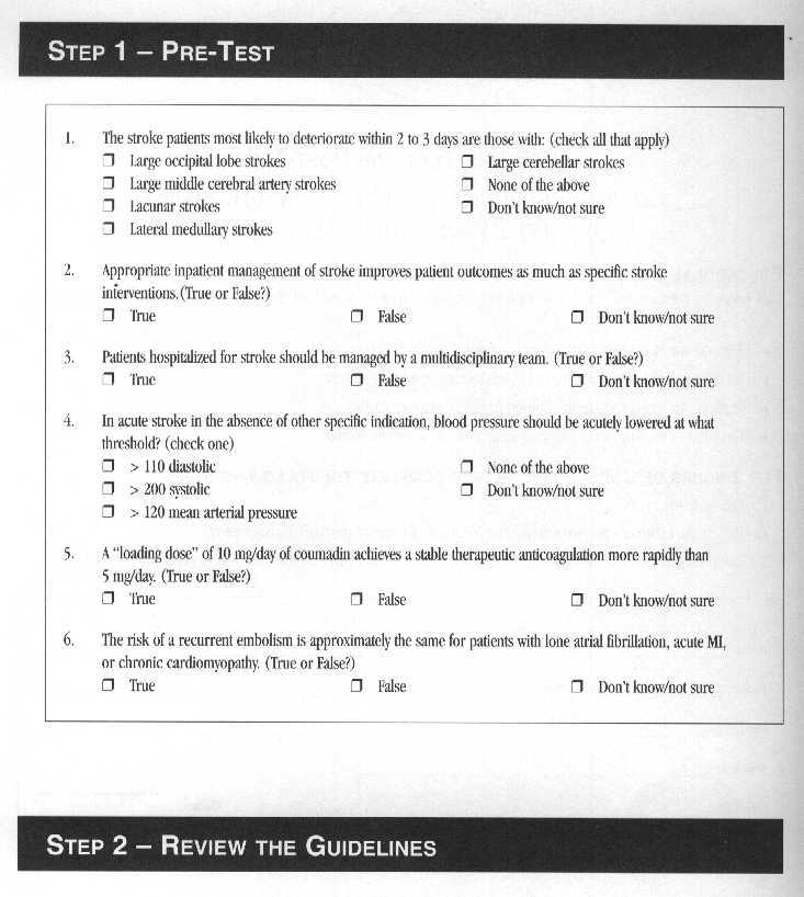 Kaiser Permanente CME Pre-Test Clinical Practice Guildelines for Acute Stroke Quartet III - Inpatient Management.