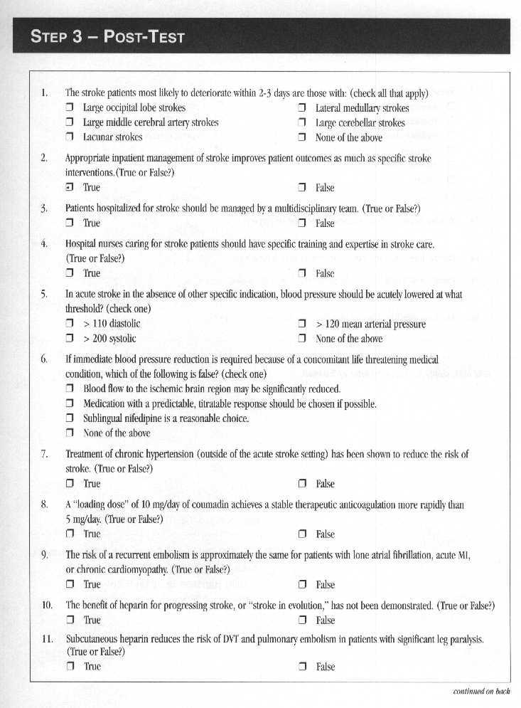 Kaiser Permanente Post Test Clinical Practice Guidelines for Acute Stroke Quartet III - Inpatient Management