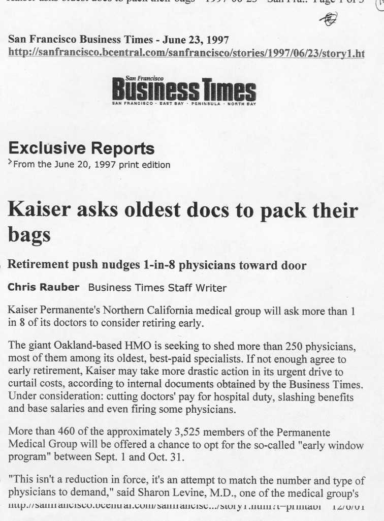 Older Kaiser Doctors Pack their Bags