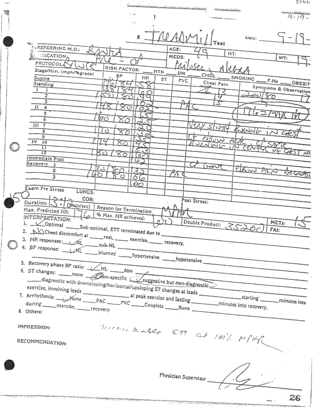 Abnormal Stress Test - read by Kaiser as unremarkable;  1