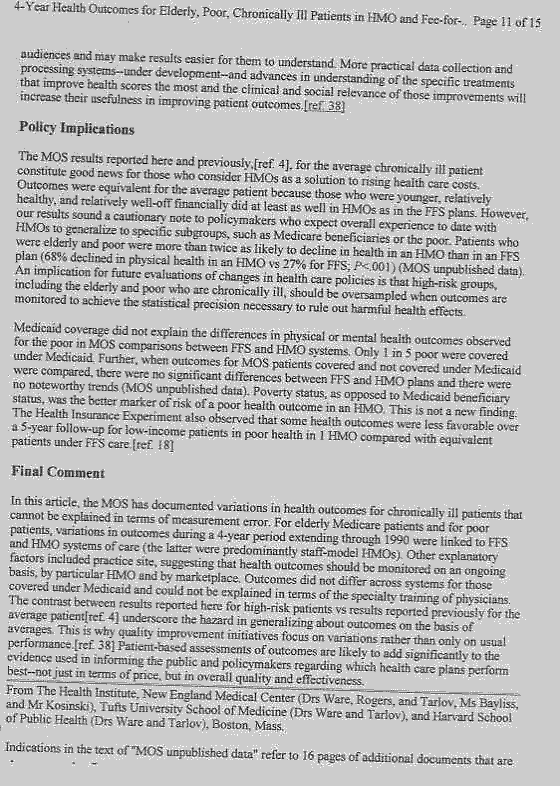 Outcome Goes Down for the Poor and Elderly in Managed Care 11