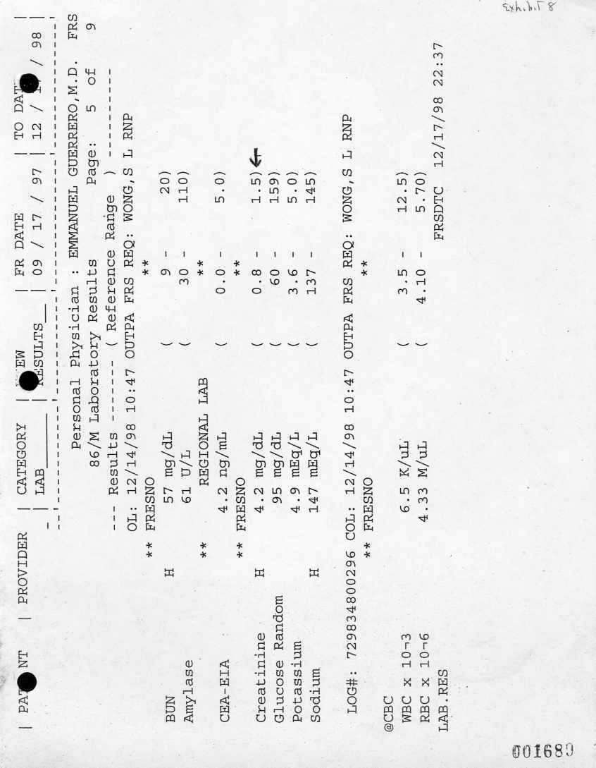 Kaiser Renal Tests - Northern California - creatinine - upper limit set too high.