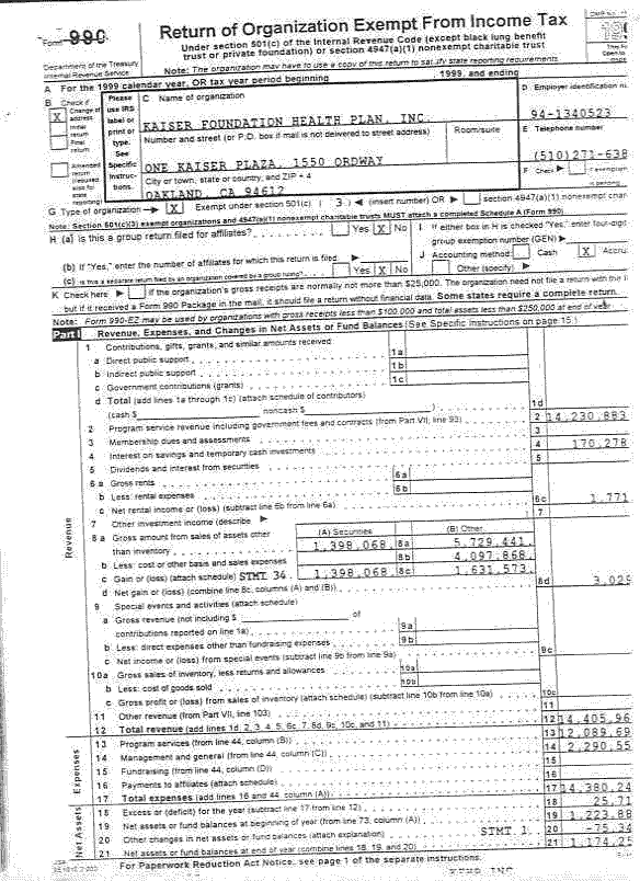 Kaiser Uses 990 to Emphasize Non-profit images with for profit physicians obscured; 2