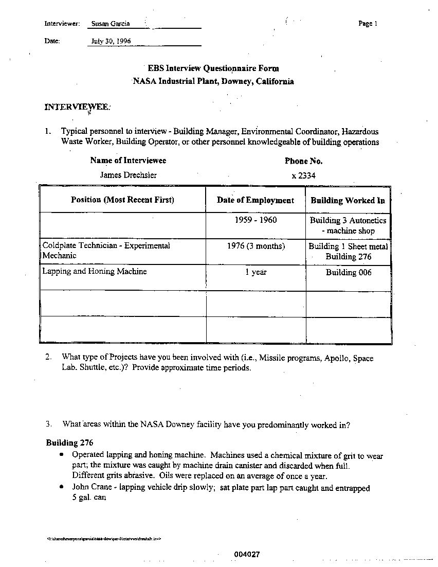 APPENDIX D  Interviews with Knowledgeable Individuals