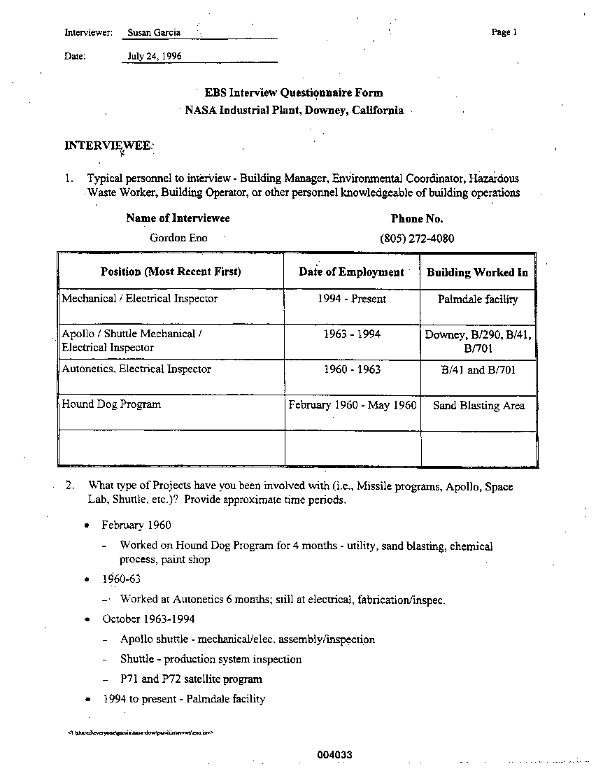 APPENDIX D  Interviews with Knowledgeable Individuals