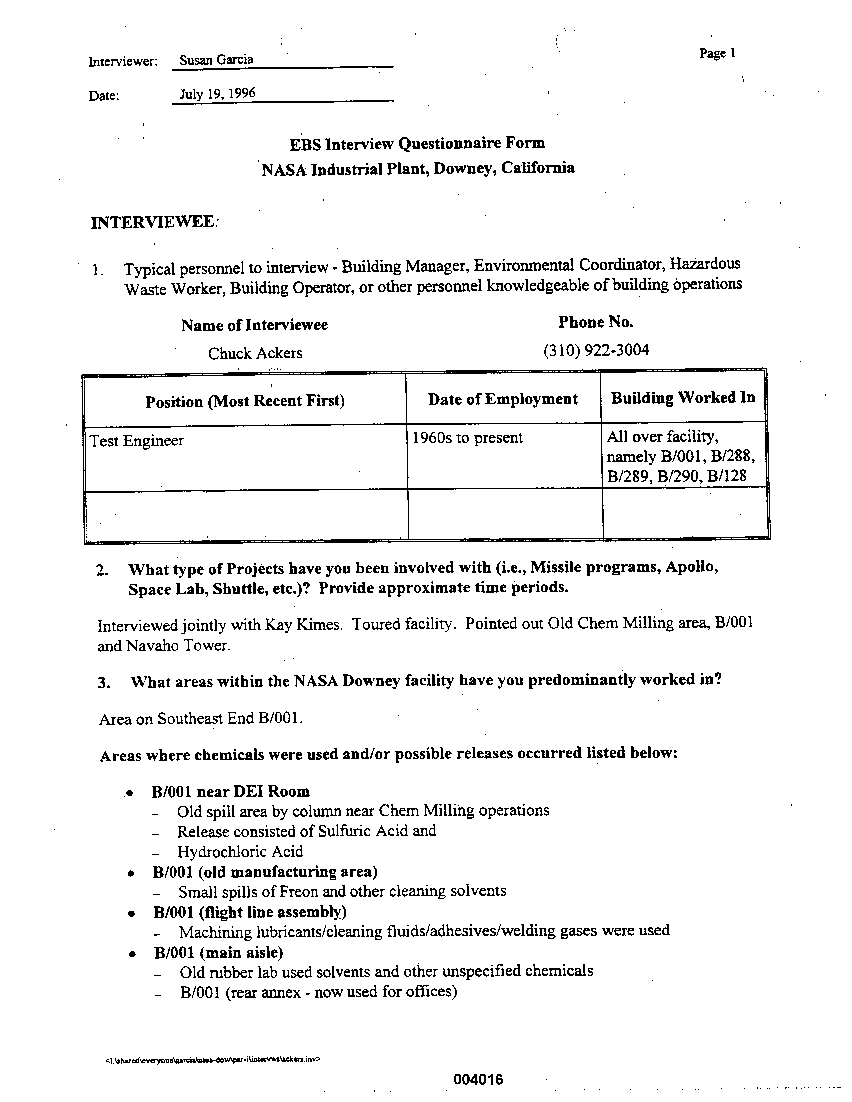 APPENDIX D  Interviews with Knowledgeable Individuals