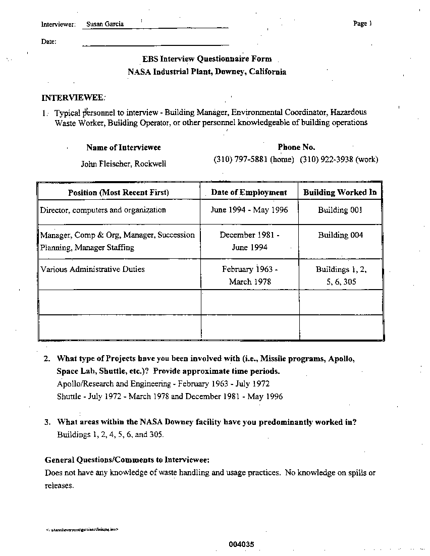 APPENDIX D  Interviews with Knowledgeable Individuals