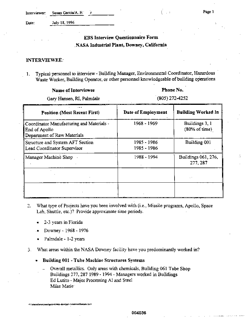 APPENDIX D  Interviews with Knowledgeable Individuals