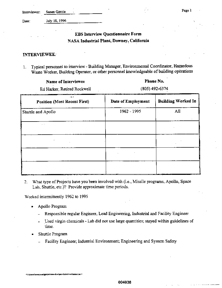 APPENDIX D  Interviews with Knowledgeable Individuals