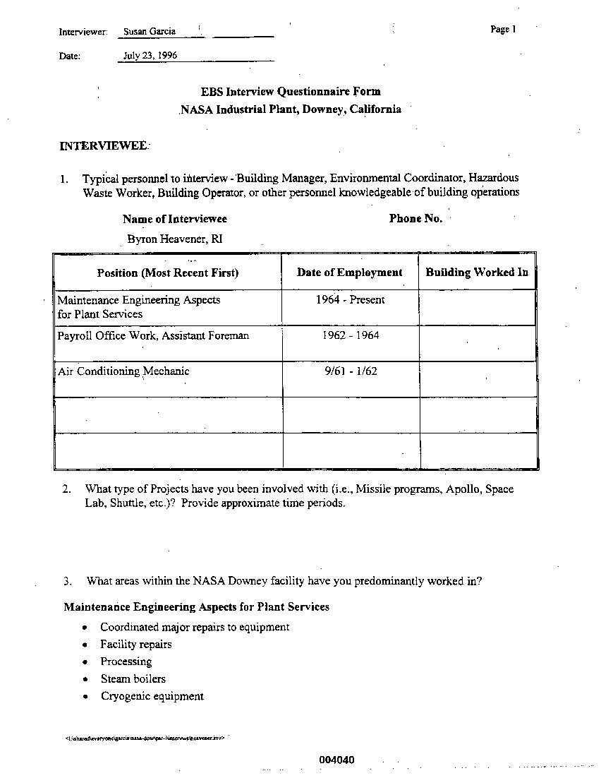 APPENDIX D  Interviews with Knowledgeable Individuals