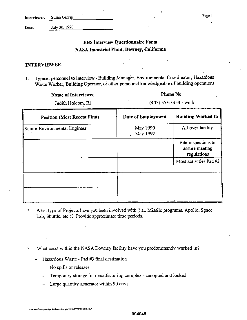 APPENDIX D  Interviews with Knowledgeable Individuals