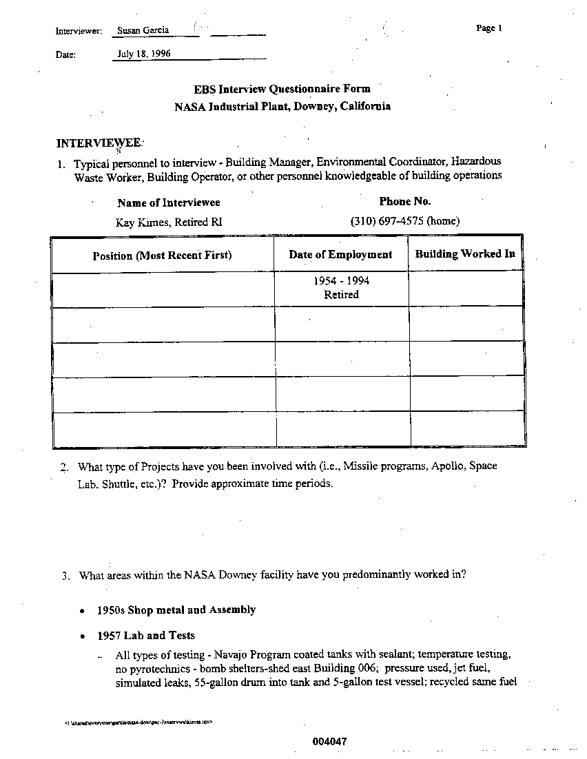 APPENDIX D  Interviews with Knowledgeable Individuals