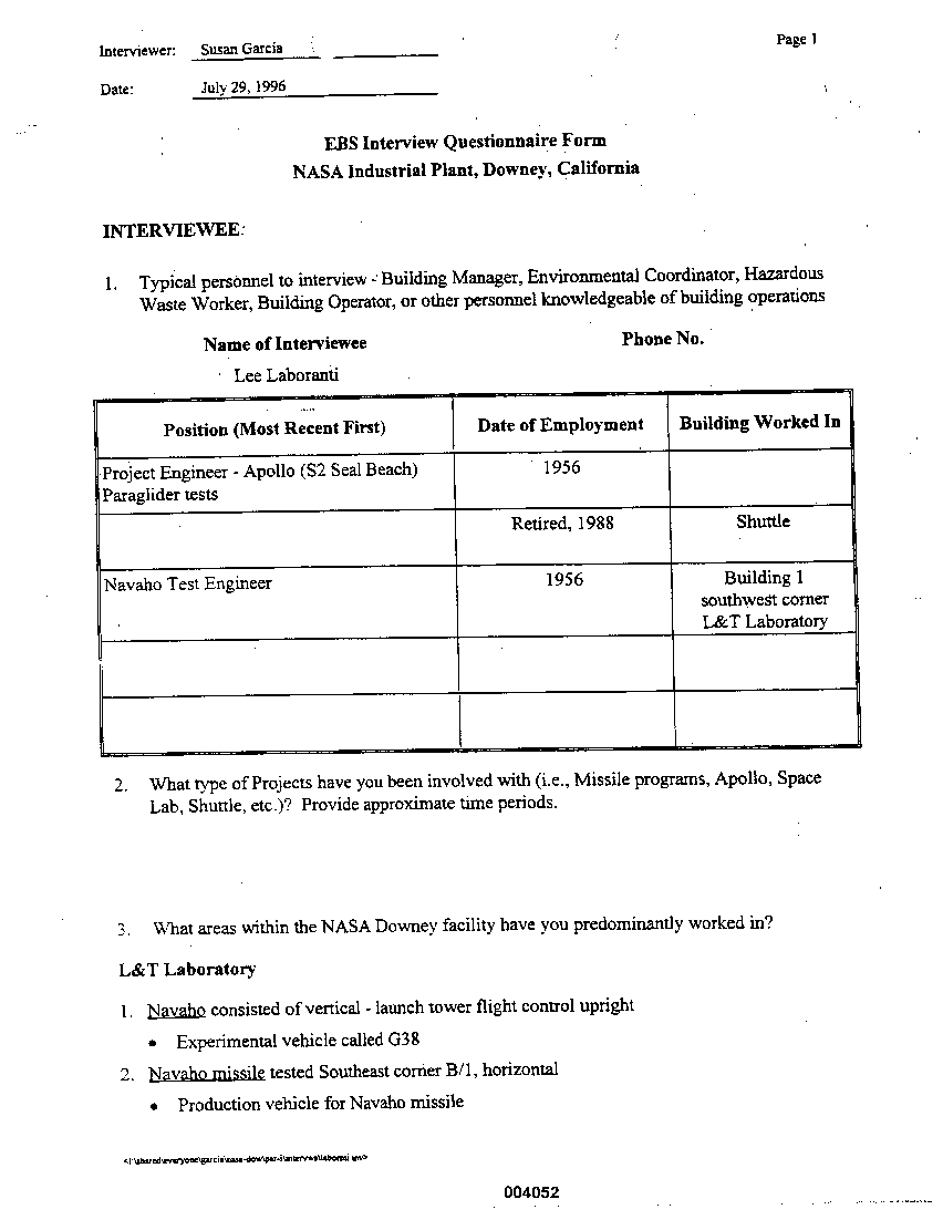 APPENDIX D  Interviews with Knowledgeable Individuals