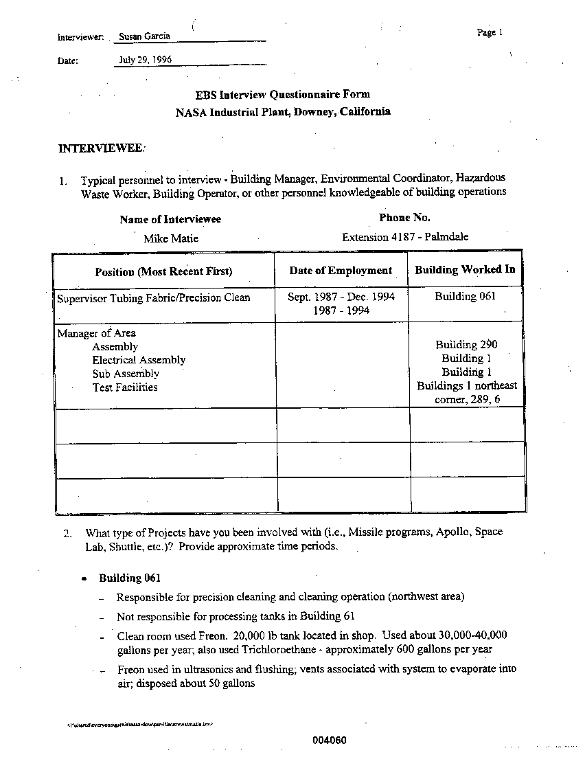 APPENDIX D  Interviews with Knowledgeable Individuals