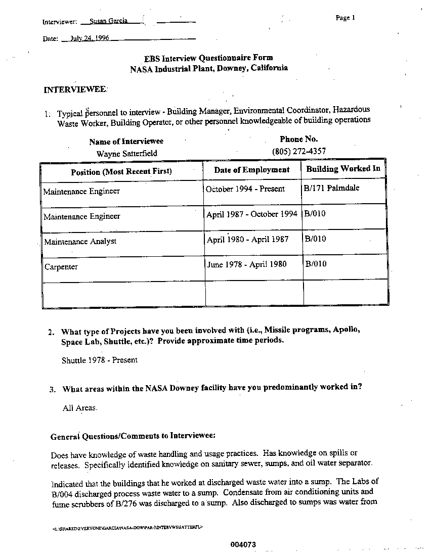 APPENDIX D  Interviews with Knowledgeable Individuals