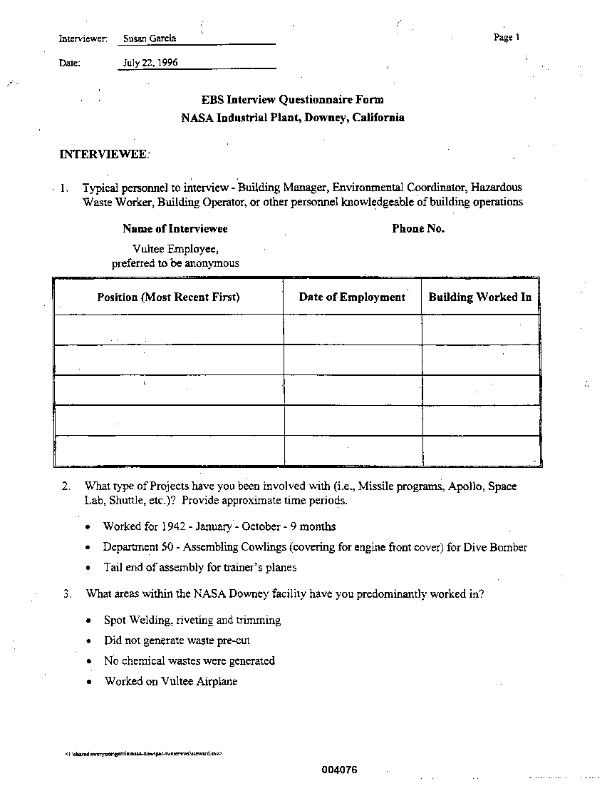 APPENDIX D  Interviews with Knowledgeable Individuals