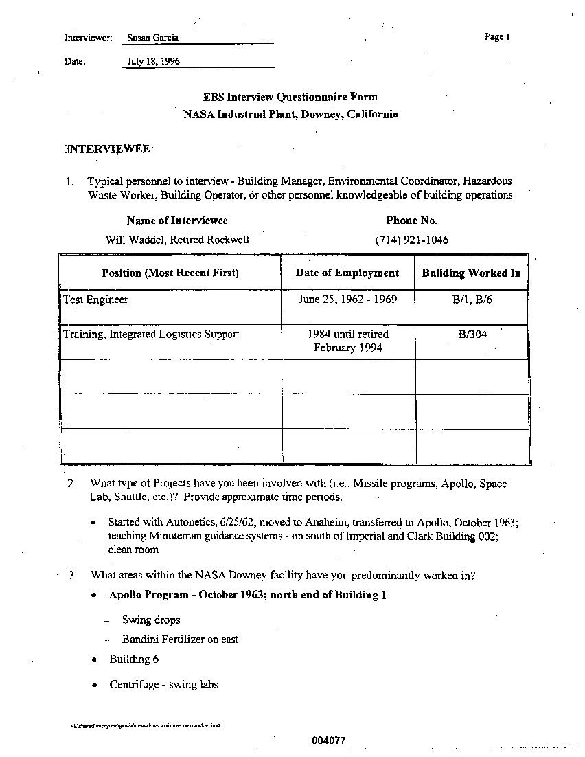 APPENDIX D  Interviews with Knowledgeable Individuals