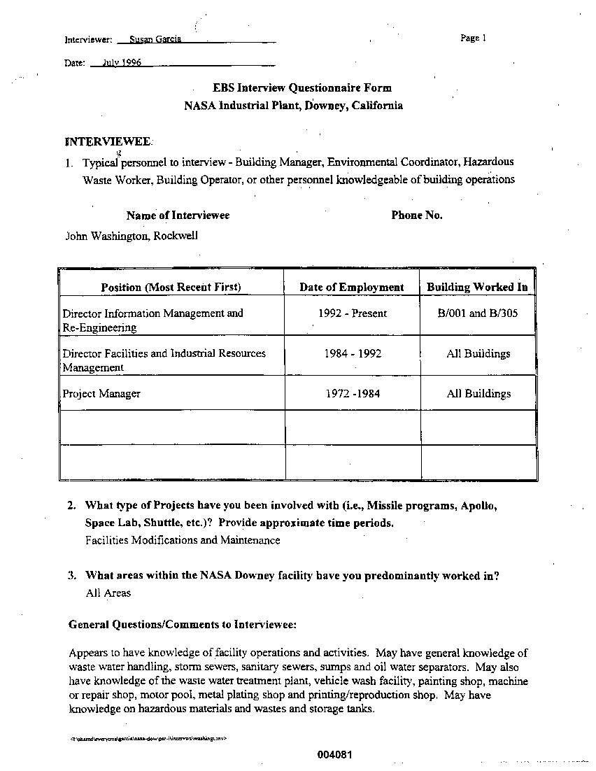 APPENDIX D  Interviews with Knowledgeable Individuals