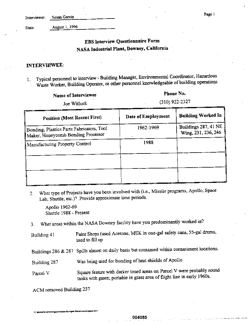 APPENDIX D  Interviews with Knowledgeable Individuals