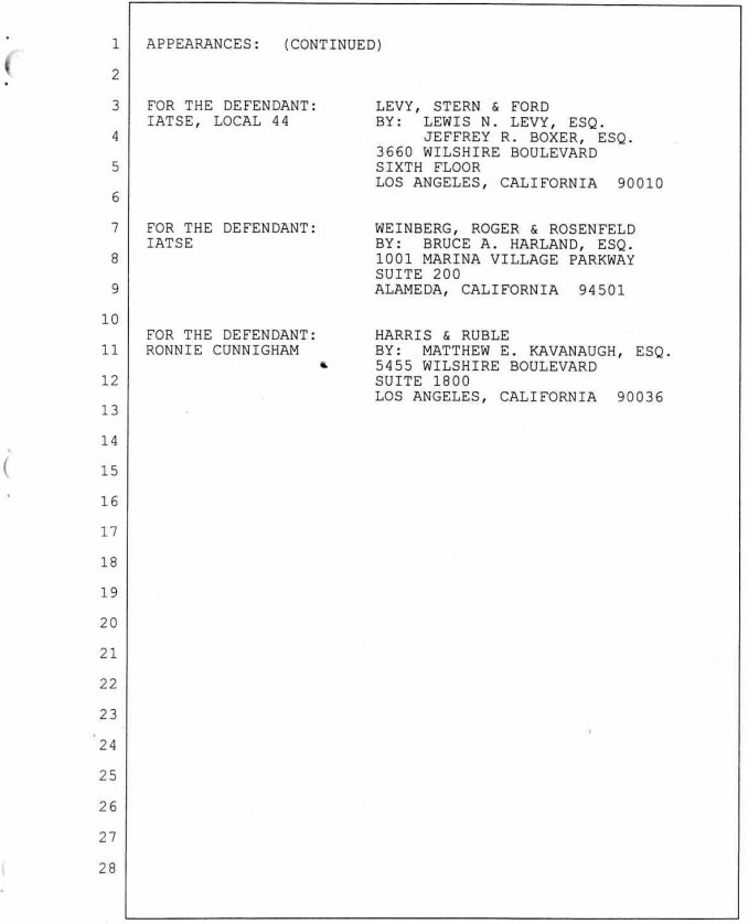 Downey Studios LLC vs International Alliance of Theatrical Stage Employees, International, International Alliance of Theatrical Stage Employees,Local 44, and Ronnie Cunningham, an individual and does 1 to 100, inclusive VC045585 .