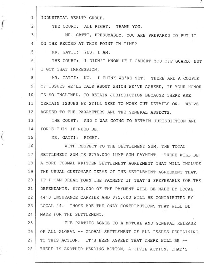 Downey Studios LLC vs International Alliance of Theatrical Stage Employees, International, International Alliance of Theatrical Stage Employees,Local 44, and Ronnie Cunningham, an individual and does 1 to 100, inclusive VC045585 .