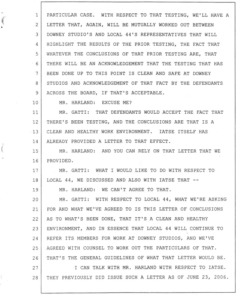 Downey Studios LLC vs International Alliance of Theatrical Stage Employees, International, International Alliance of Theatrical Stage Employees,Local 44, and Ronnie Cunningham, an individual and does 1 to 100, inclusive VC045585 .