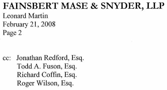 Letter from David S. White to Leonard Martin February 21, 2008