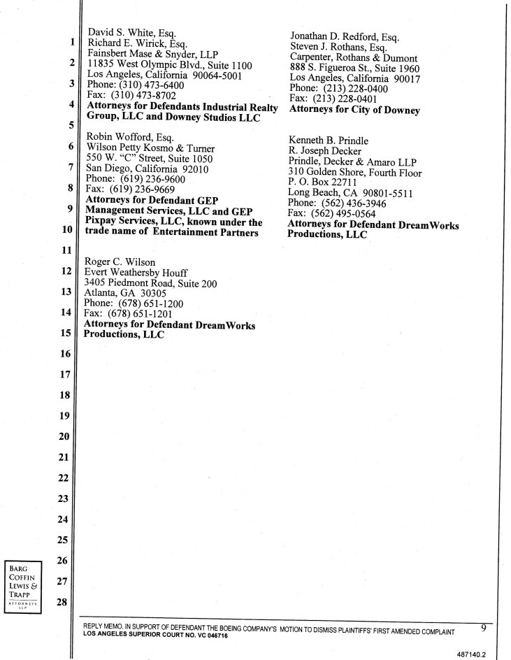 Reply Memorandum in Support of Defendant the Boeing Company's Motion to Dismiss Plaintiff's First Amended Complaint for Failure to Join Indispensable Party