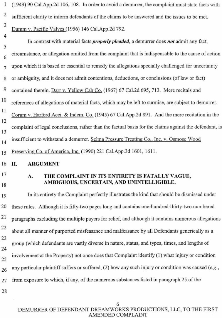 Case No. VC 046716 Defendant Dreamworks Productions, LLC's Notice of Demurrer and Demurrer to Plaintiffs' First Amended Complaint, and Memorandum of Points and Authorities in Support of Demurrer - October 9, 2007