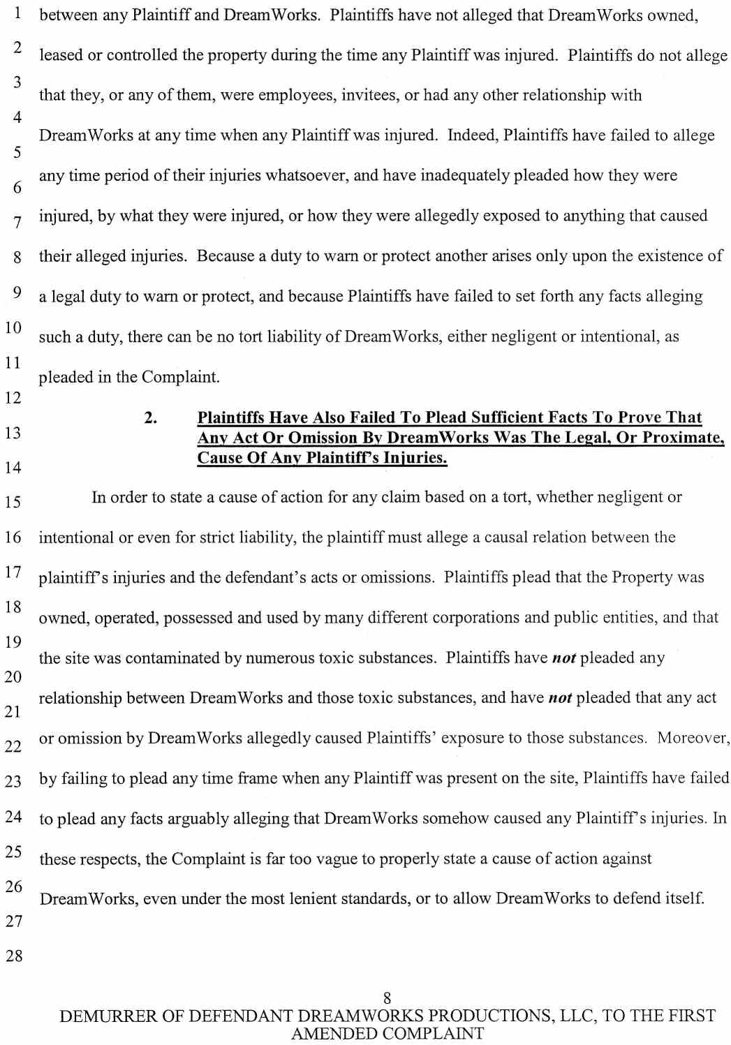 Case No. VC 046716 Defendant Dreamworks Productions, LLC's Notice of Demurrer and Demurrer to Plaintiffs' First Amended Complaint, and Memorandum of Points and Authorities in Support of Demurrer - October 9, 2007