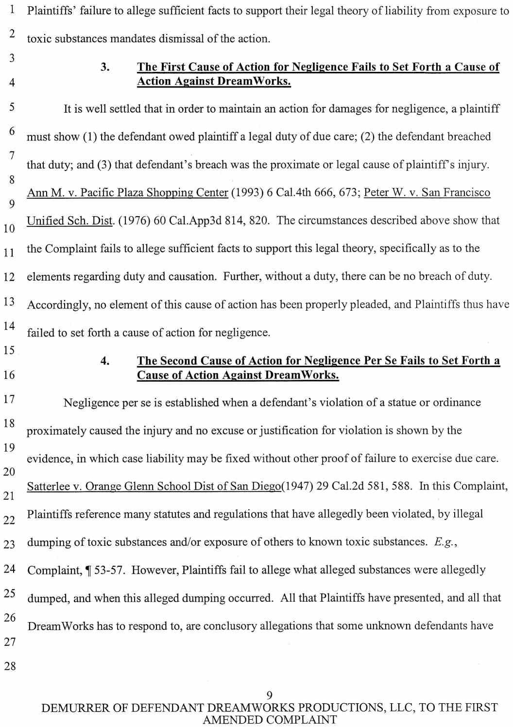 Case No. VC 046716 Defendant Dreamworks Productions, LLC's Notice of Demurrer and Demurrer to Plaintiffs' First Amended Complaint, and Memorandum of Points and Authorities in Support of Demurrer - October 9, 2007