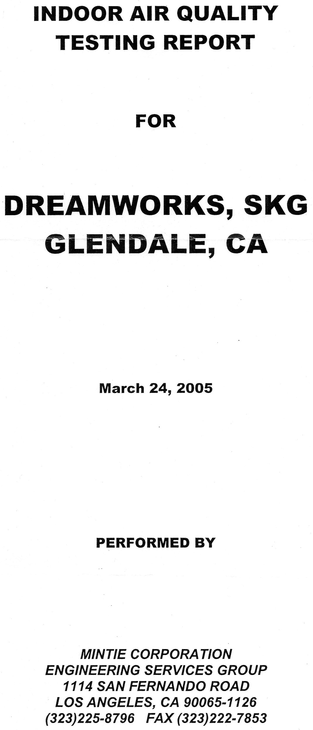 DreamWorks letter to Island Cast and Crew of March 24, 2005 and Mintie Report