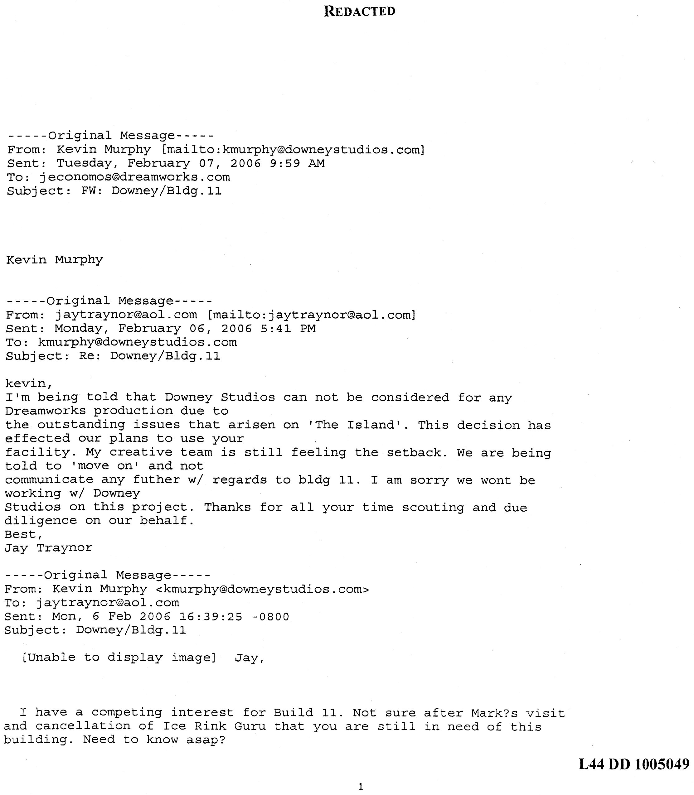 April 2005 to June 2005 correspondence between International Alliance of Theatrical Stage Employes Union, Downey Studios and Quest an environmental risk corporation