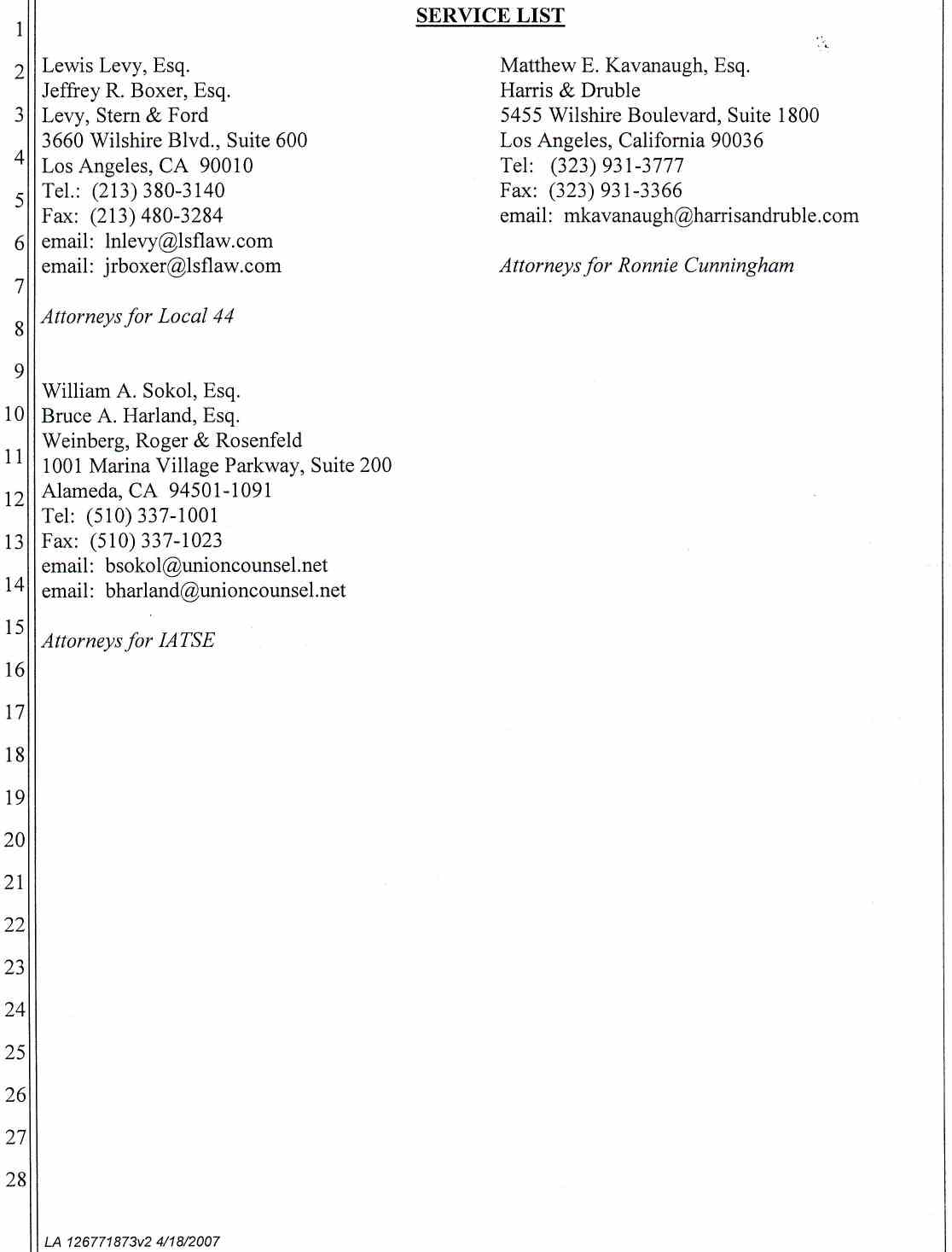 Plaintiff Downey Studios, LLC's Opposition to Ronnie Cunningham's Motion for Summary Judgment or, in the Alternative Summary or, in the Alternative Summary Adjudication April 25, 2007