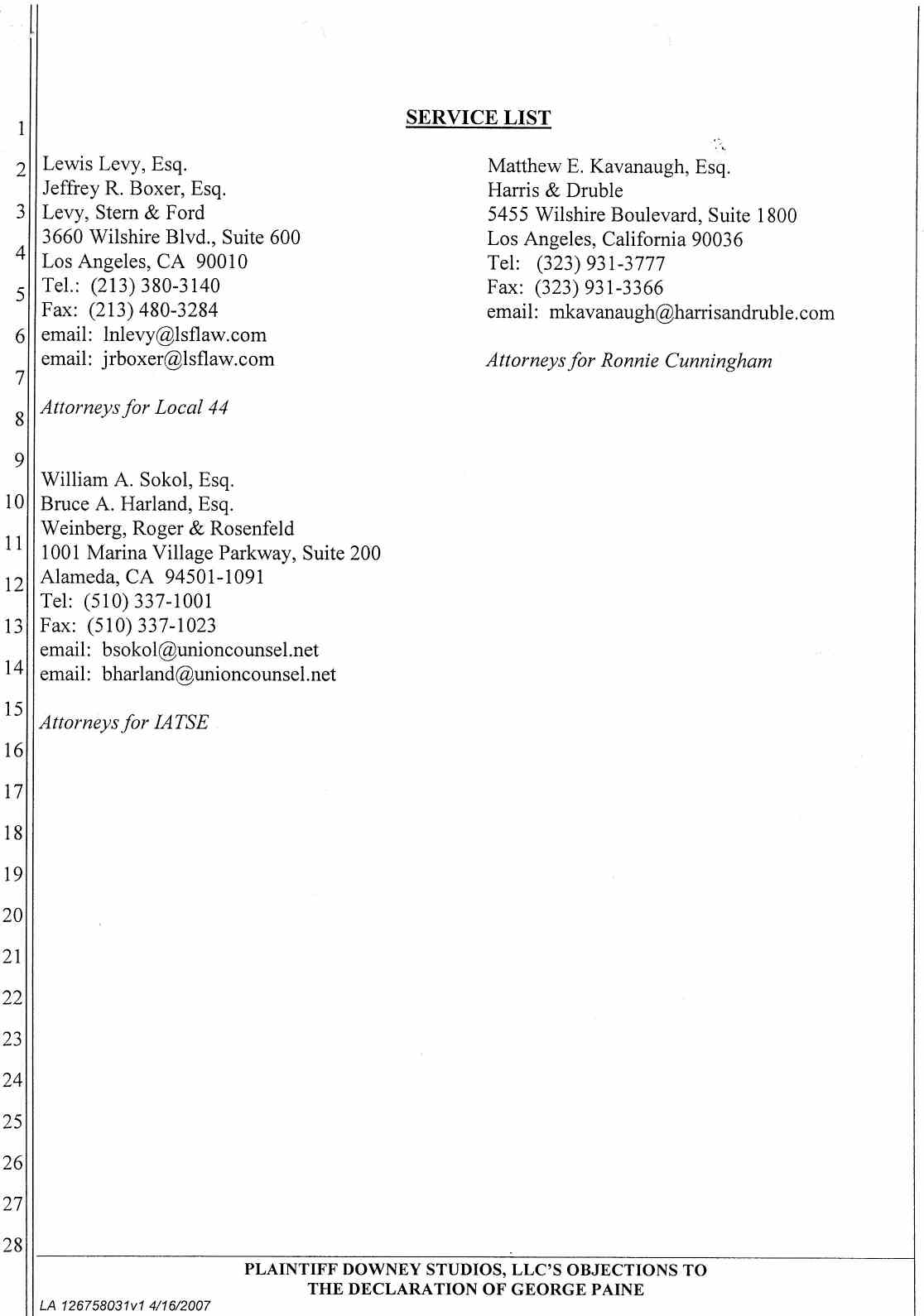 Plaintiff Downey Studios, LLC's Objections to The Declaration of George Paine April 25, 2007