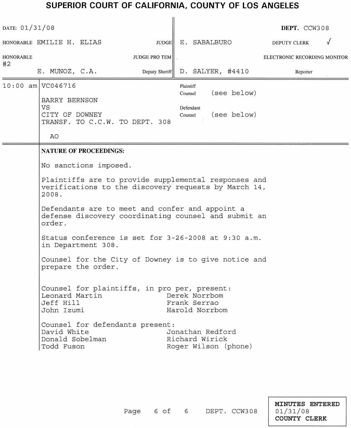 Motion of Defendant City of Downey to Compel Responses from Plaintiff John Izumi to the City's - January 31, 1008