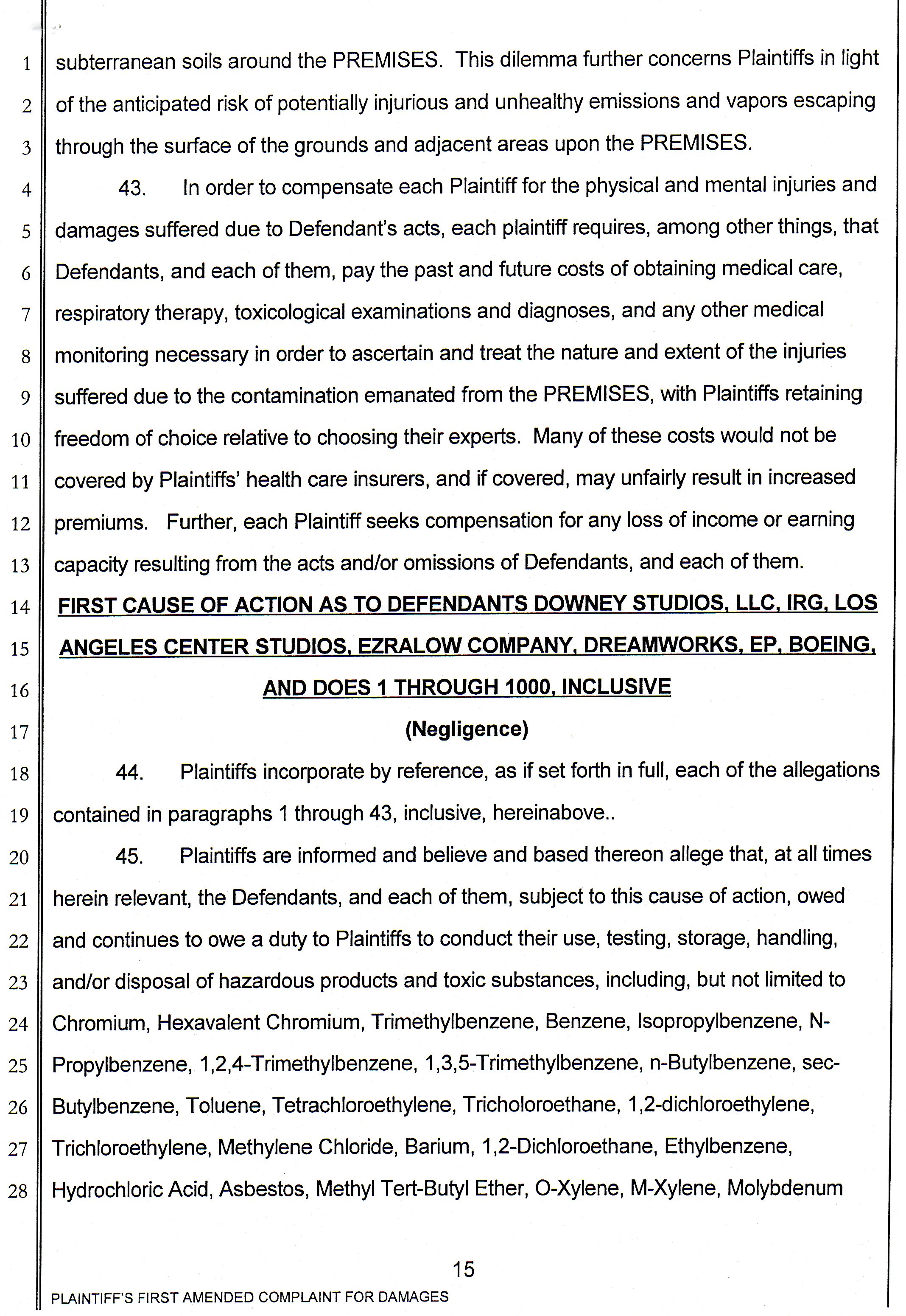 Barry Bernson, et al vs City of Downey, Downey Studios LLC, Industrial Realty Group, Los Angeles Center Studios, Ezralow Company, Dreamworks Pictures, Entertainment Partners, national Aeronautics and Space Administration, Boeing, VC 046716