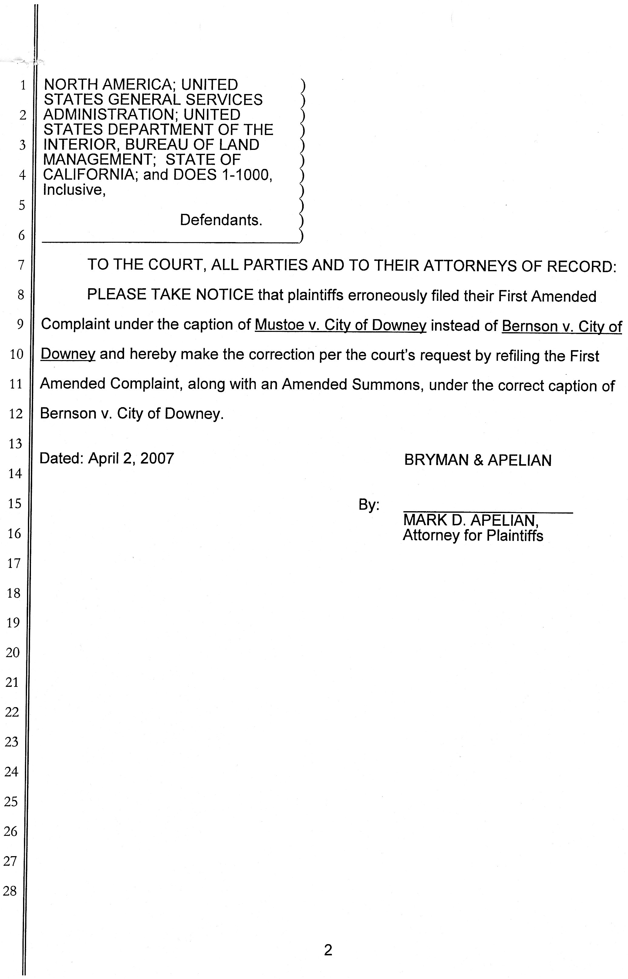 Barry Bernson, et al vs City of Downey, Downey Studios LLC, Industrial Realty Group, Los Angeles Center Studios, Ezralow Company, Dreamworks Pictures, Entertainment Partners, national Aeronautics and Space Administration, Boeing, VC 046716