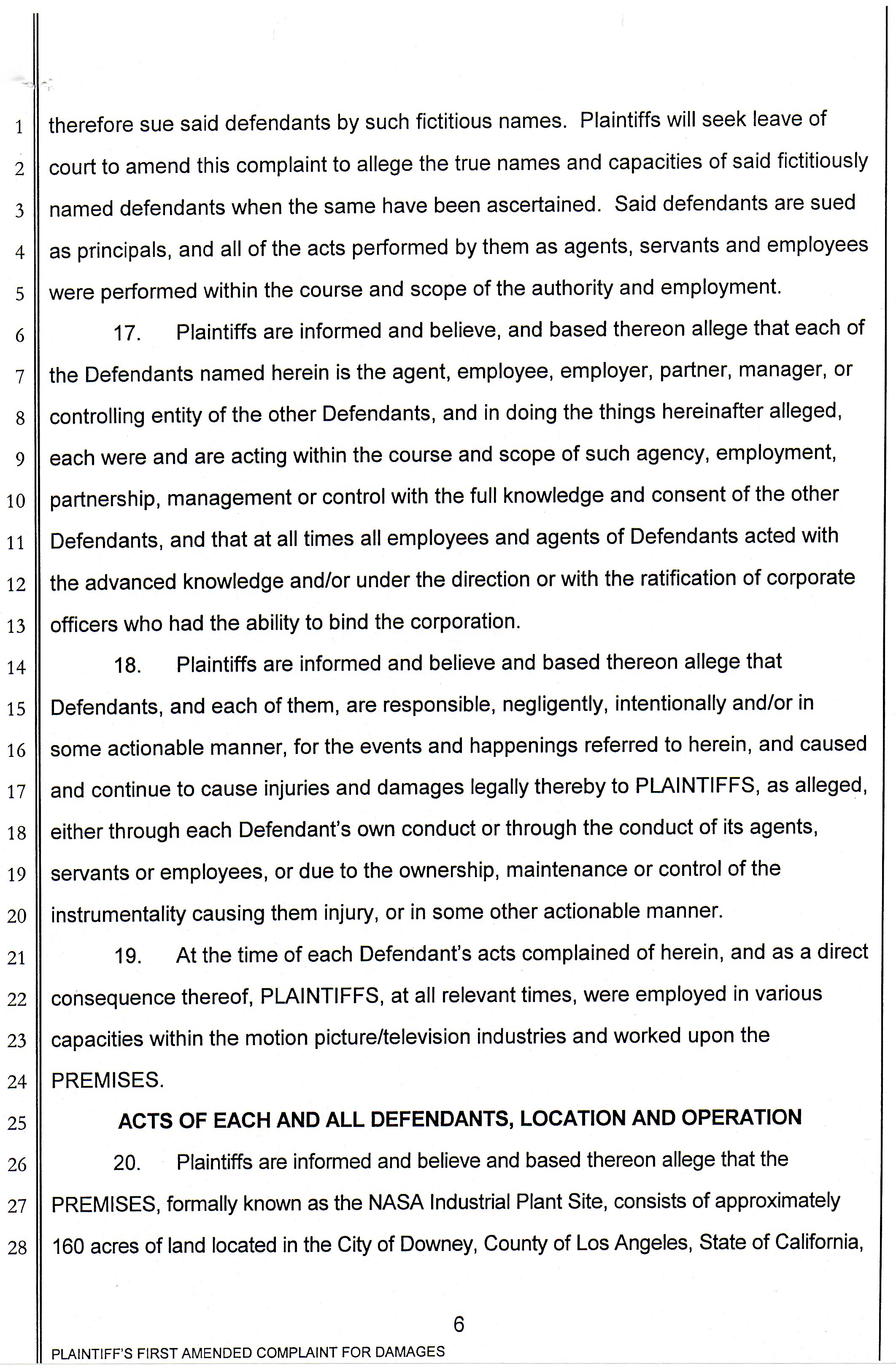 Barry Bernson, et al vs City of Downey, Downey Studios LLC, Industrial Realty Group, Los Angeles Center Studios, Ezralow Company, Dreamworks Pictures, Entertainment Partners, national Aeronautics and Space Administration, Boeing, VC 046716