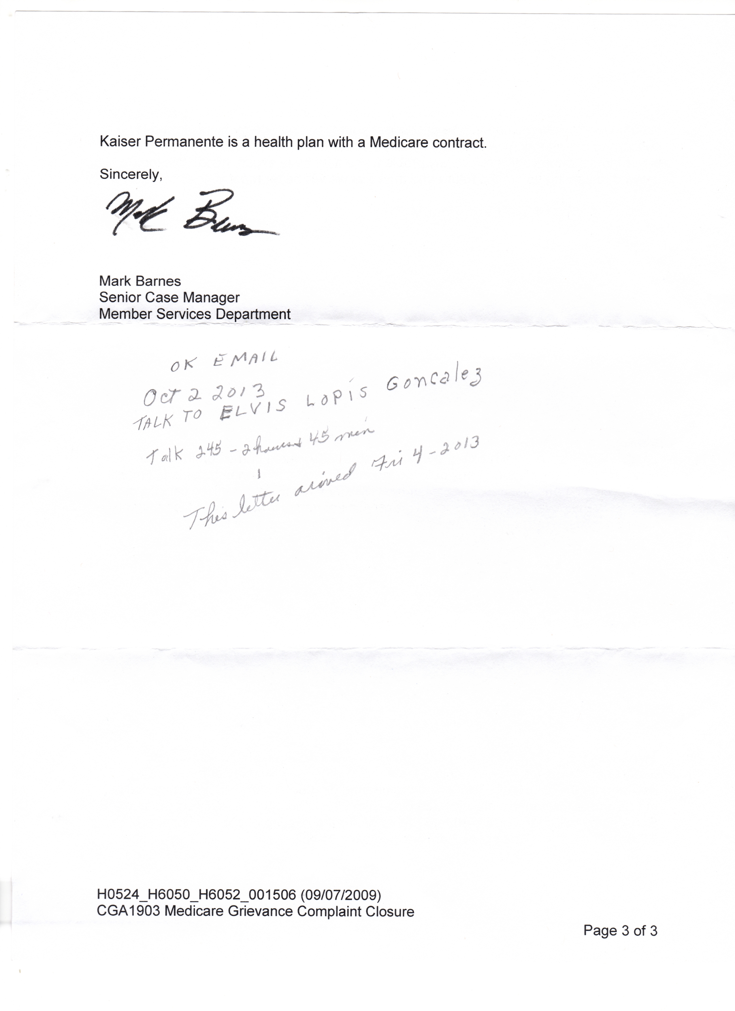 Kaiser Fontana writes to Susan Kasperski page 2