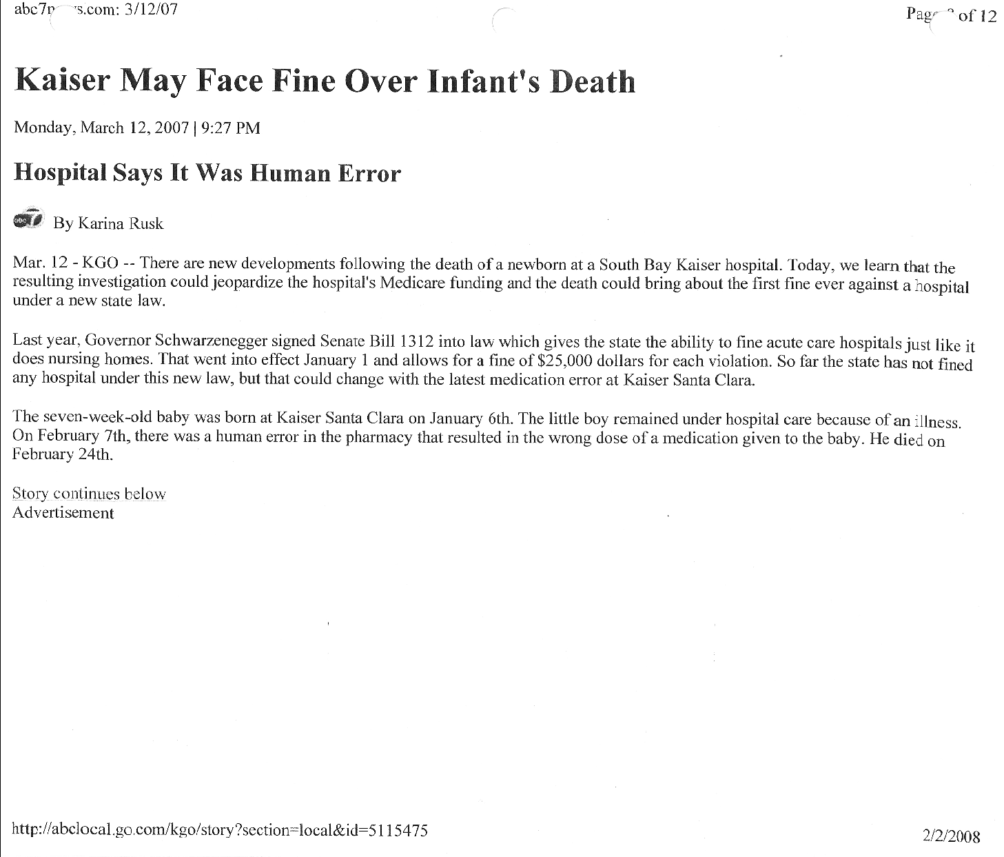 Baby at Kaiser Santa Clara dies from Kaiser negligent care