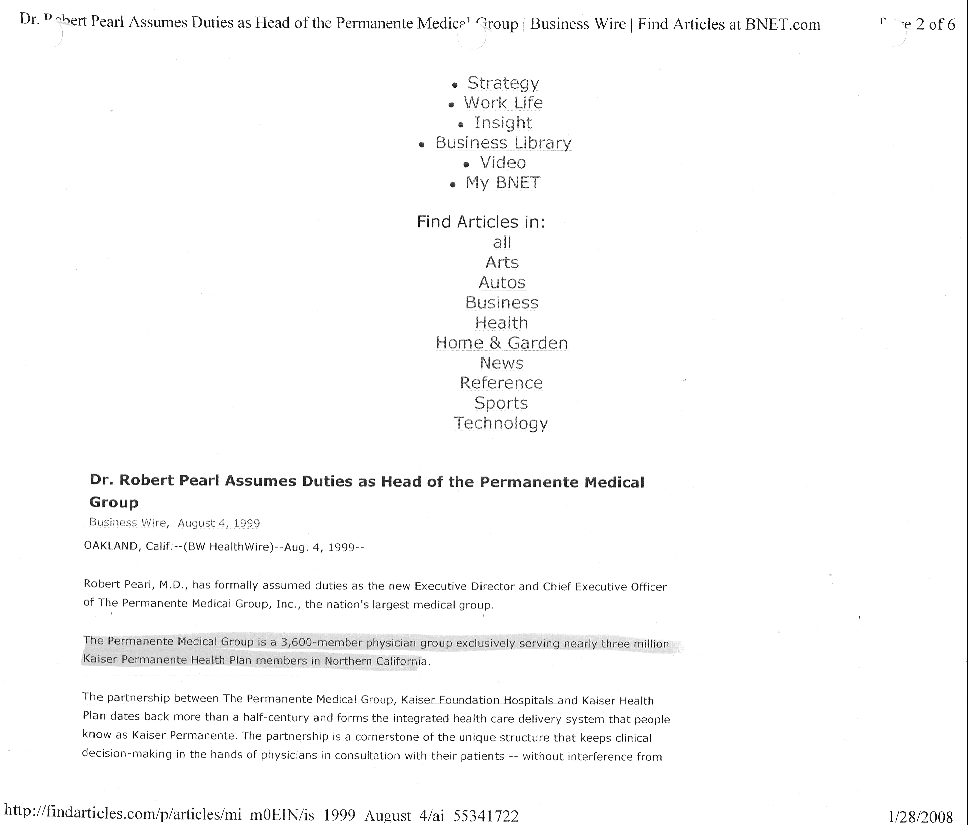 Robert Pearl - Exhibit L - Dr. Robert Pearl Assumes Duties as Health of the Permanente Medical Group