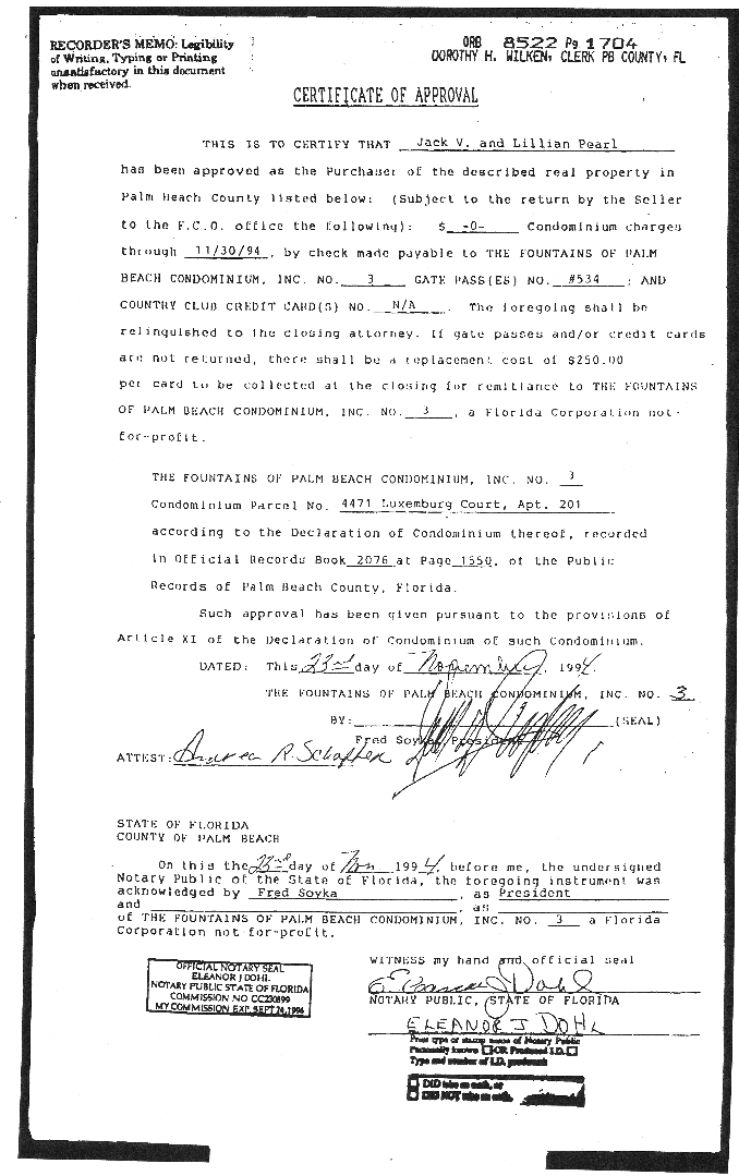 Dr. Robert Mark Pearl is the son of former dentist (Dr.) Jack B. Pearl as proven by Jack Pearl's 1994 Condo paper.